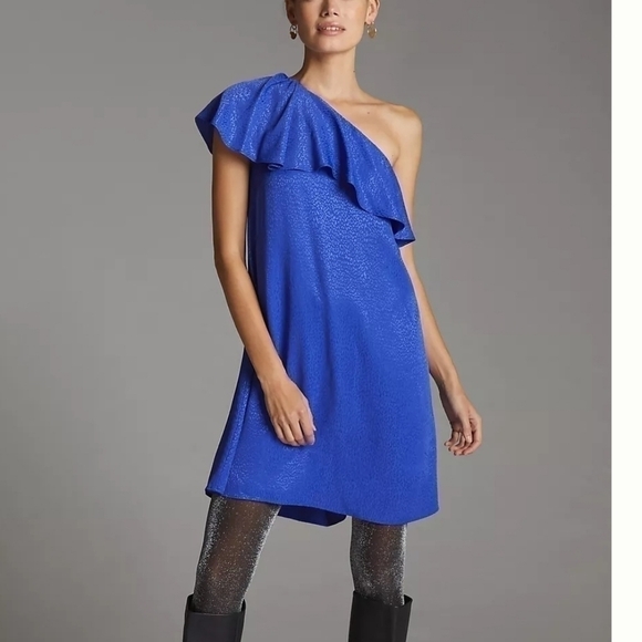 NWT Anthropologie Ruffled One-Shoulder Mini Dress. Size 6 - Picture 1 of 13
